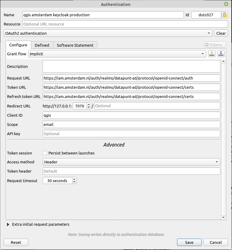 Voorbeeldafbeelding van QGIS-authenticatie