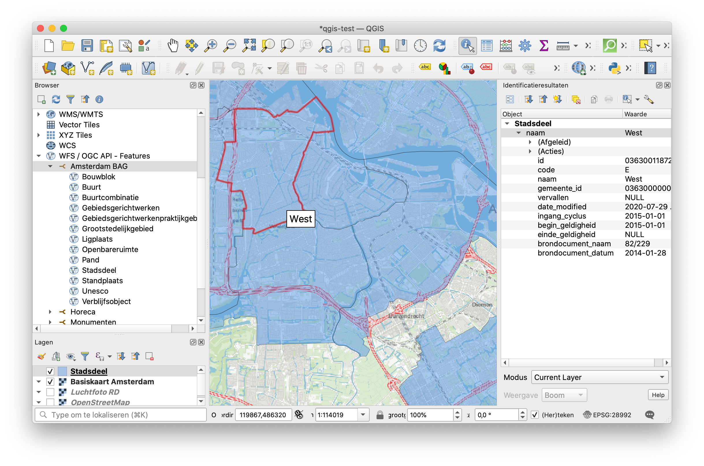 Stadsdelen weergegeven in QGIS